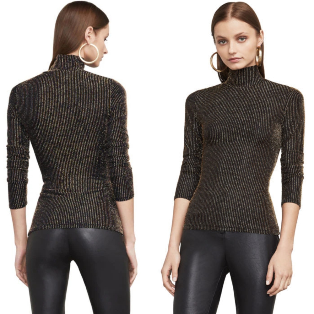 ☆BCBGMAXAZRIA BRINNE - BLACK & GOLD GLITTER SHIMMERY TURTLENECK☆
